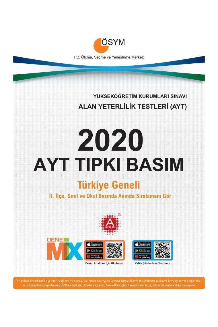 Ösym Ayt 2022-2021-2020-2019-2018 Tıpkı Basım Çıkmış Sorular