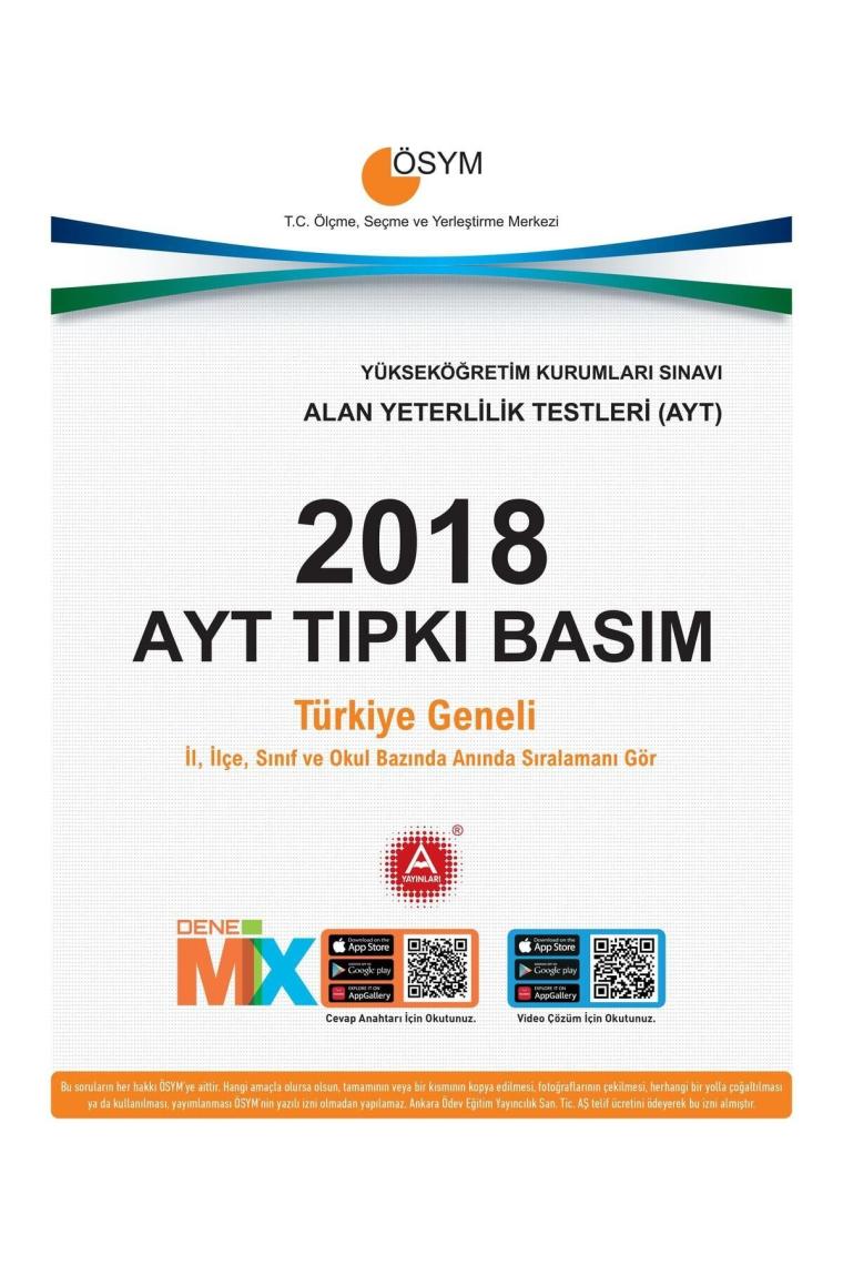 Ösym Ayt 2022-2021-2020-2019-2018 Tıpkı Basım Çıkmış Sorular
