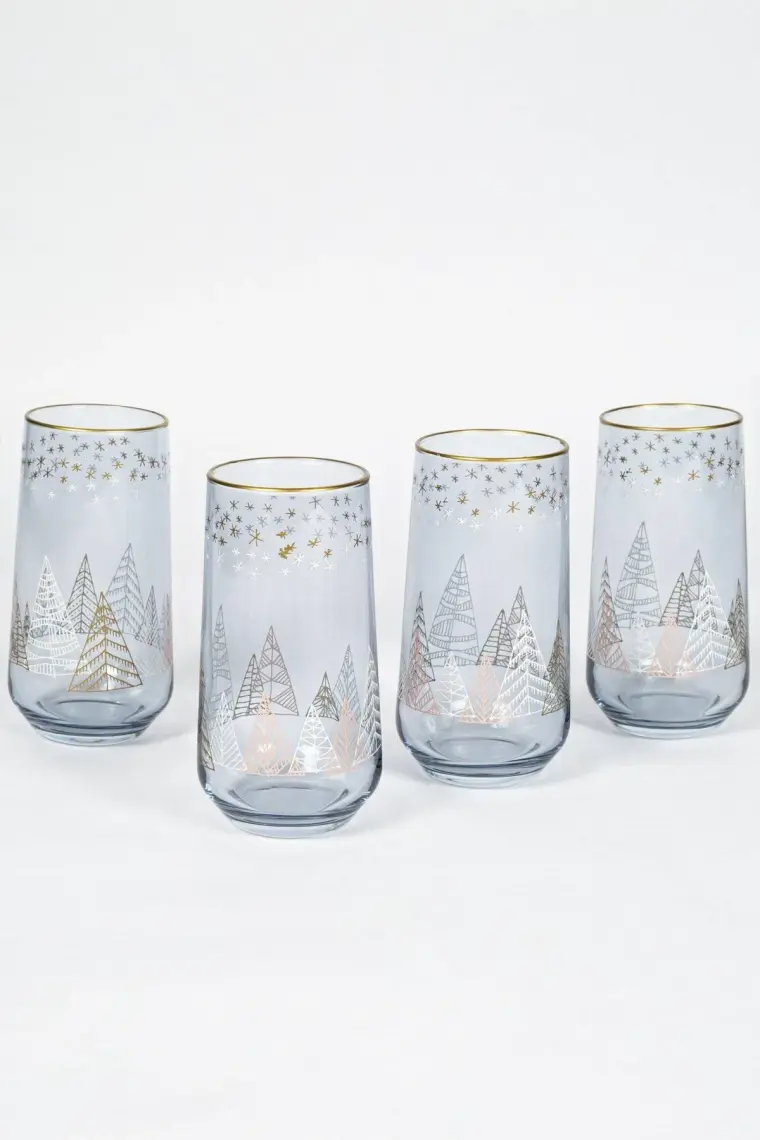 Rakle Yılbaşı - Winter Sky 4'lü Meşrubat Bardağı Seti Mavi 470 cc