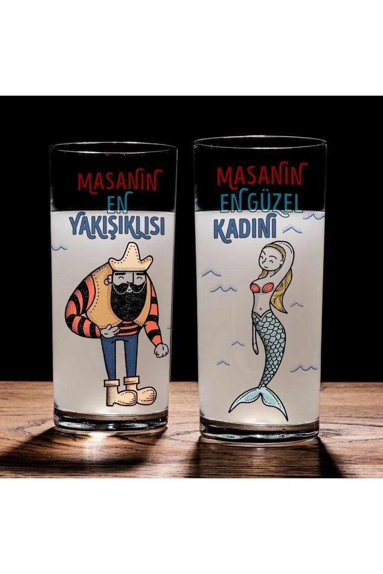 Çiftlere Hediye Esprili 2li Rakı Kadehi Karaf Seti