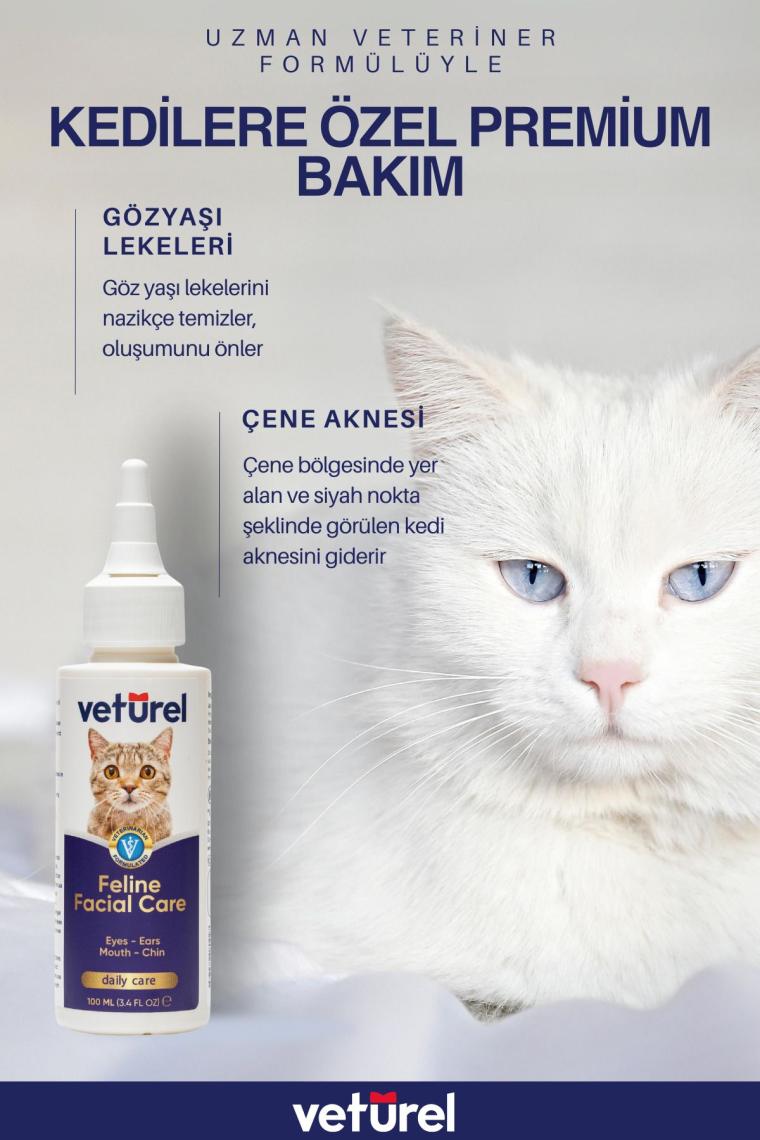 Kedi Yüz Temizleme Solüsyonu Kedi Aknesi Gözyaşı Lekesi Göz Damlası Akıntı Kaşıntı Bakımı 100ml