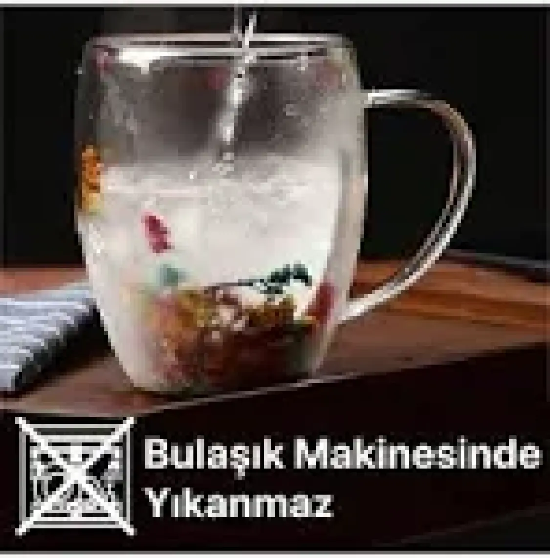 Bizimevde Çift Cidarlı 250ML Kulplu Cam Kupa 2'li - Çiçekli