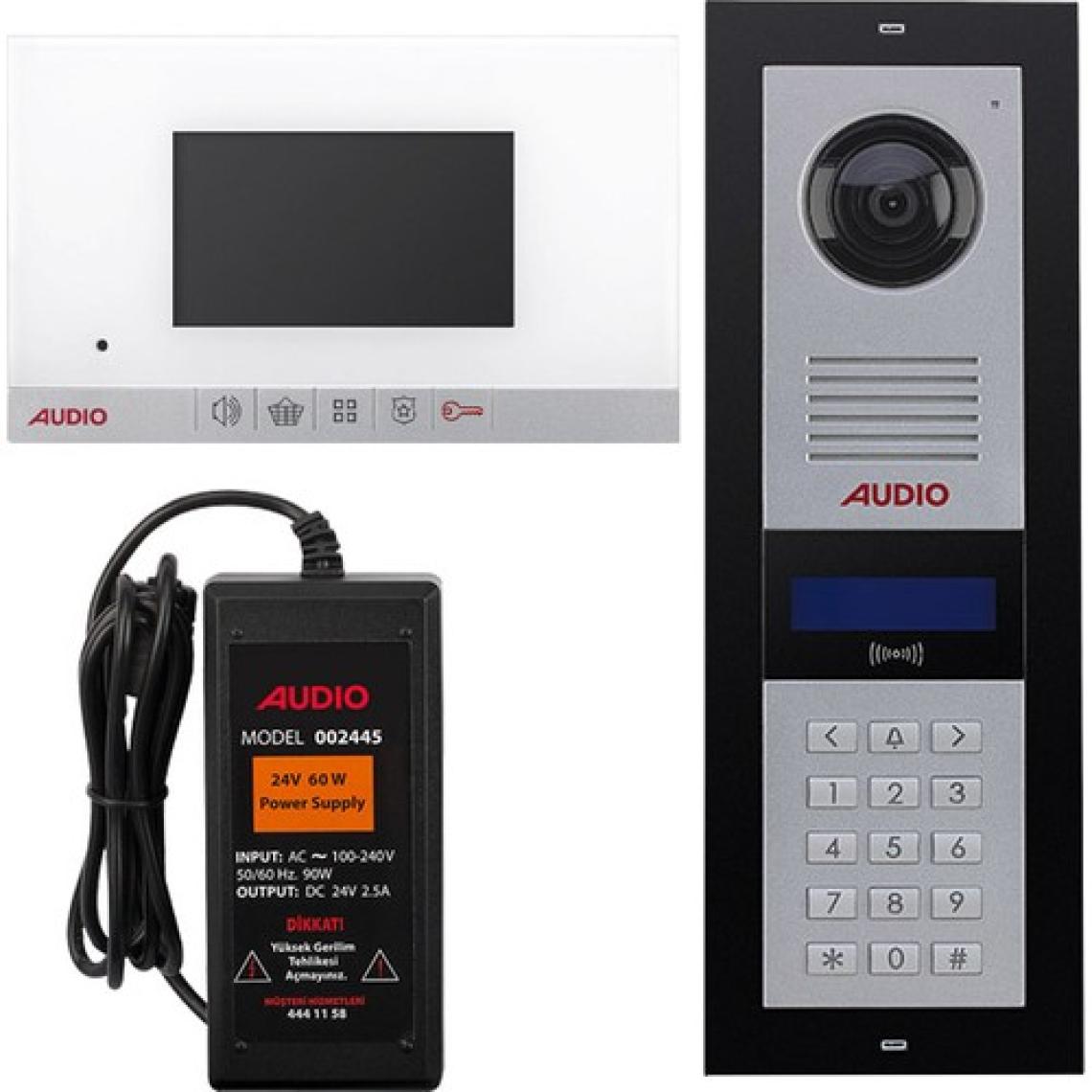 AUDIO 001180MBP 4.3 Inç 2 Daire Mekanik Buton Panelli Görüntülü Diafon Paketi