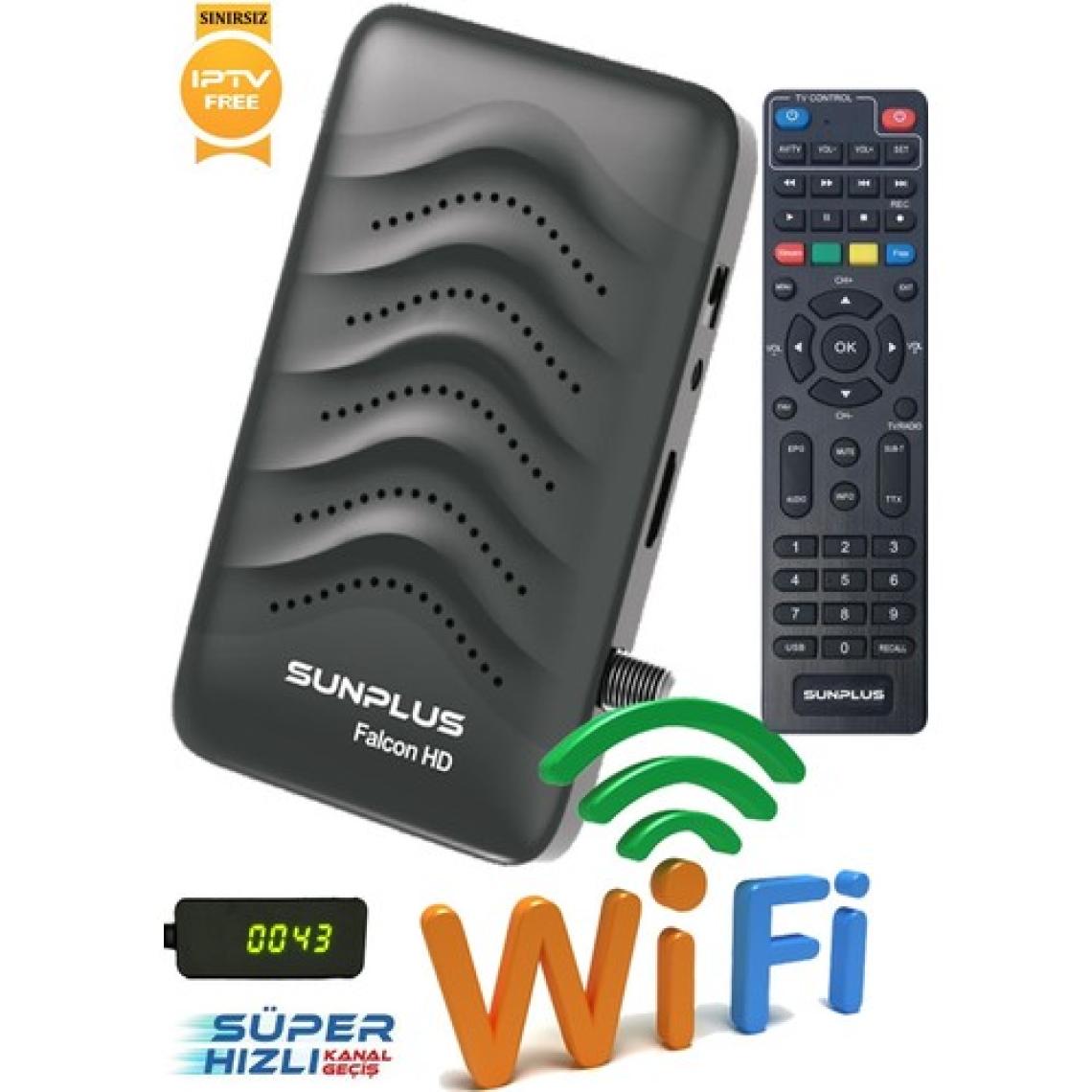Sun Plus Falcon Çanaklı-Çanaksız Wi-Fi Dahil Full Hd  Uydu Alıcısı (Sınırsız Sinema Paketli)