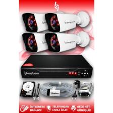 Bayicam 4 Kameralı Kare 4 Dış Kamera Set 320 GB HDD Full HD Gece Görüşlü Güvenlik Kamerası Sistemi