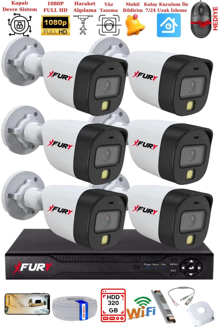 FURY 6 Kameralı 5Mp Lens 2 Mp Görüntü Gece Renkli Full Hd Ultra Led Akıllı Güvenlik Kamerası Seti 320GB