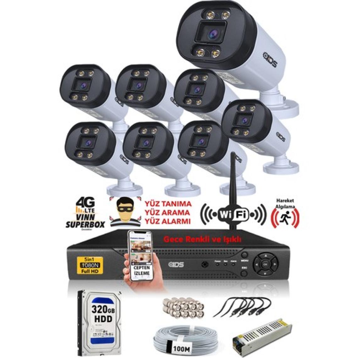 Ids 8 Kameralı 5mp Lensli 1080P Fullhd Gece Renkli Full Kamera Seti - Su Geçirmez - Cepten Izle