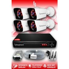 Bayicam 4 Kameralı Kare 4 Dış Kamera Set HDD'siz Full HD Gece Görüşlü Güvenlik Kamerası Sistemi