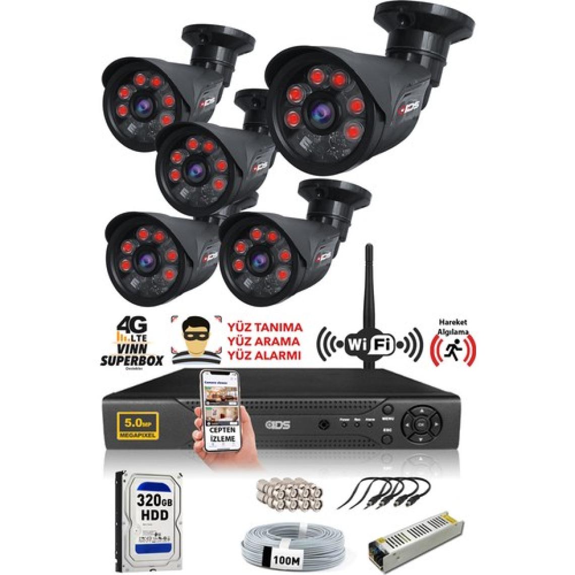 Ids 5 Kameralı Set - 5mp Sony Lensli Full Hd Gece Görüşlü Güvenlik Kamerası Sistemi - Cepten Izle
