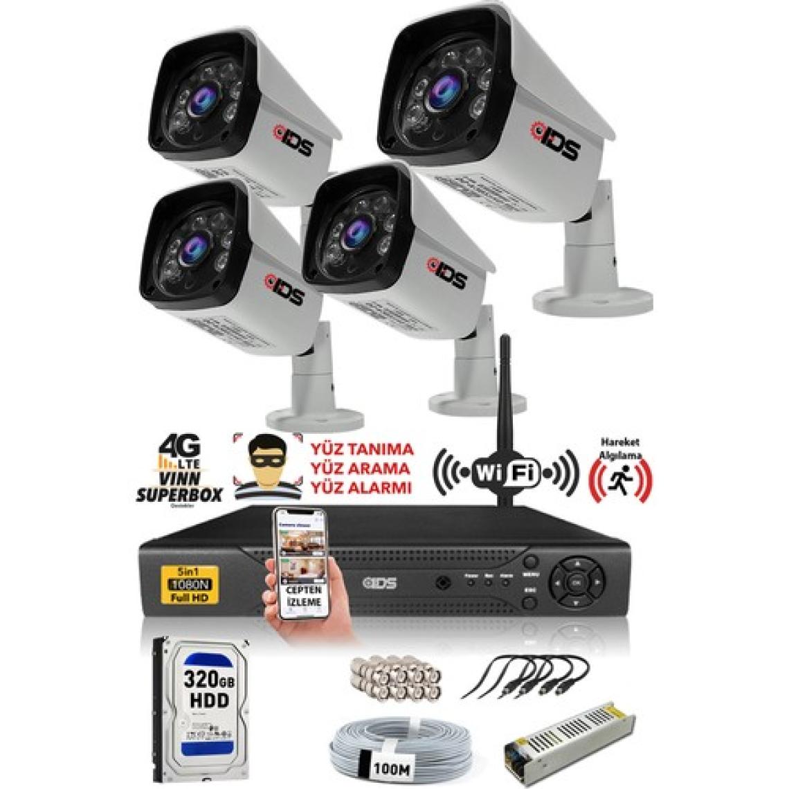 IDS 4 Kameralı Set - 5 Mp Sony Lensli Full HD Gece Görüşlü Güvenlik Kamerası Sistemi 320 Dış