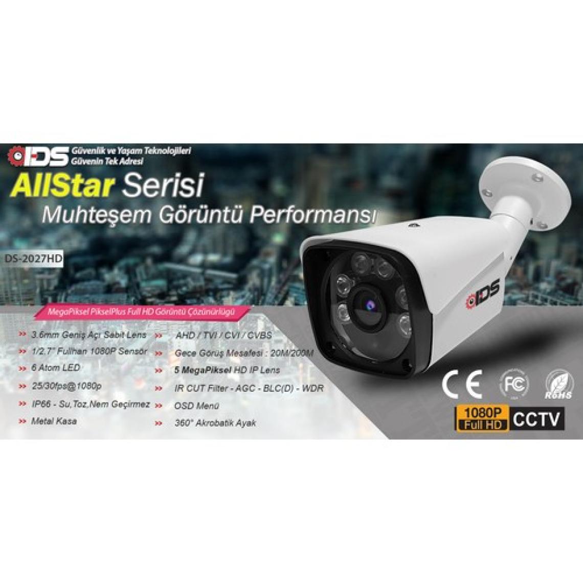 IDS 4 Kameralı Set - 5 Mp Sony Lensli Full HD Gece Görüşlü Güvenlik Kamerası Sistemi 320 Dış
