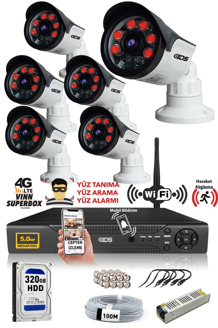 Ids - 6 Kameralı Set - 5mp Sony Lensli Full Hd Gece Görüşlü Su Geçirmez Cepten Izle - Güvenlik Kamerası Sistemi