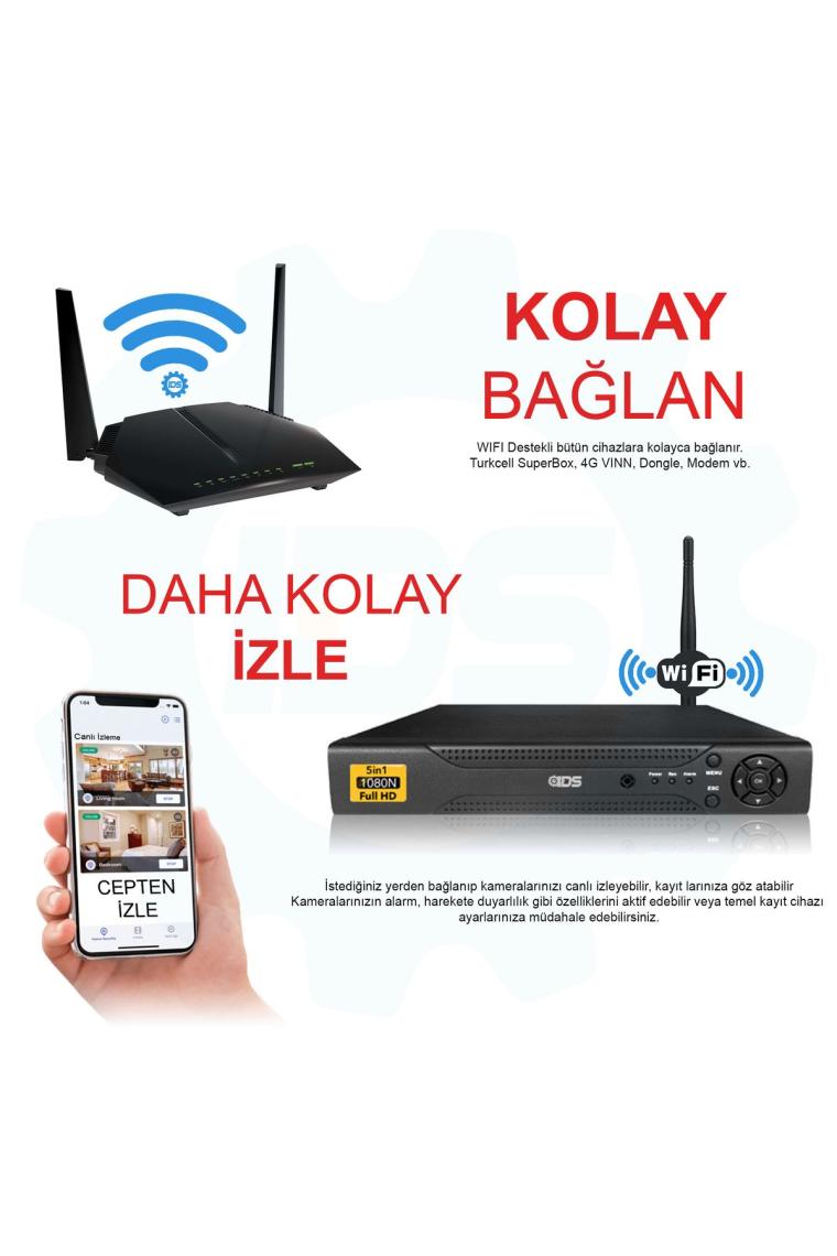 Ids - 6 Kameralı Set - 5mp Sony Lensli Full Hd Gece Görüşlü Su Geçirmez Cepten Izle - Güvenlik Kamerası Sistemi