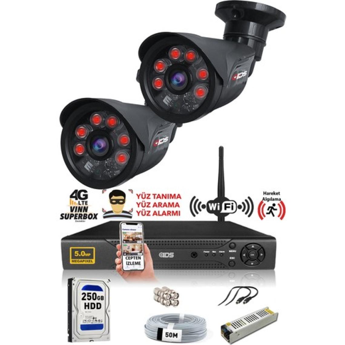 Ids 2 Kameralı 5mp Sony Lensli 1080P Fullhd Güvenlik Kamerası Sistemi - Cepten Izle - 250DIŞ