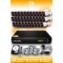 Elitcam 32 Kameralı Kare 32 Dış Kamera Set 1 TB HDD Full HD Gece Görüşlü Güvenlik Kamerası Sistemi