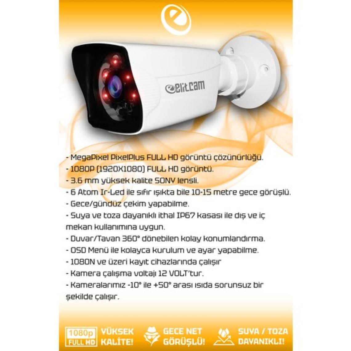 Elitcam 3 Kameralı Kare 3 Dış Kamera Set 320 GB HDD Full HD Gece Görüşlü Güvenlik Kamerası Sistemi