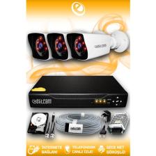 Elitcam 3 Kameralı Kare 3 Dış Kamera Set 320 GB HDD Full HD Gece Görüşlü Güvenlik Kamerası Sistemi