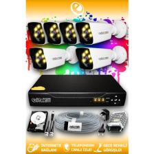 Elitcam 6 Kameralı Kare 6 Dış Kamera Set 500 GB HDD Full HD Renkli Gece Görüşlü Güvenlik Kamerası Sistemi