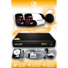 Elitcam 2 Kameralı Panda 2 Dış Kamera Set 250 GB HDD Full HD Gece Görüşlü Güvenlik Kamerası Sistemi
