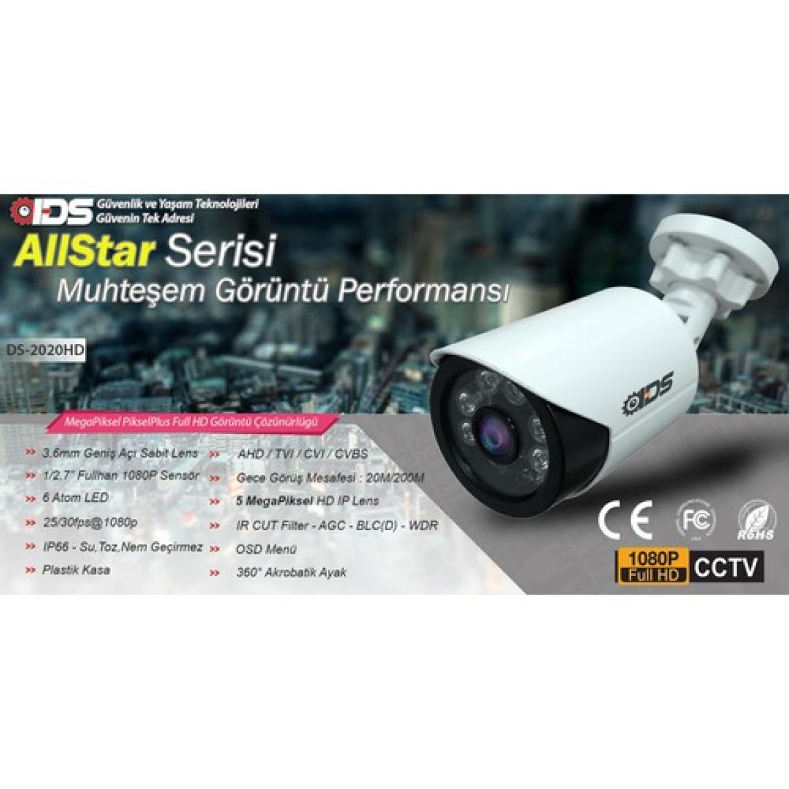 Ids 3 Kameralı 5mp Lensli 1080P Fullhd Kamera Seti - Gece Görüşlü - Su Geçirmez - Cepten Izle