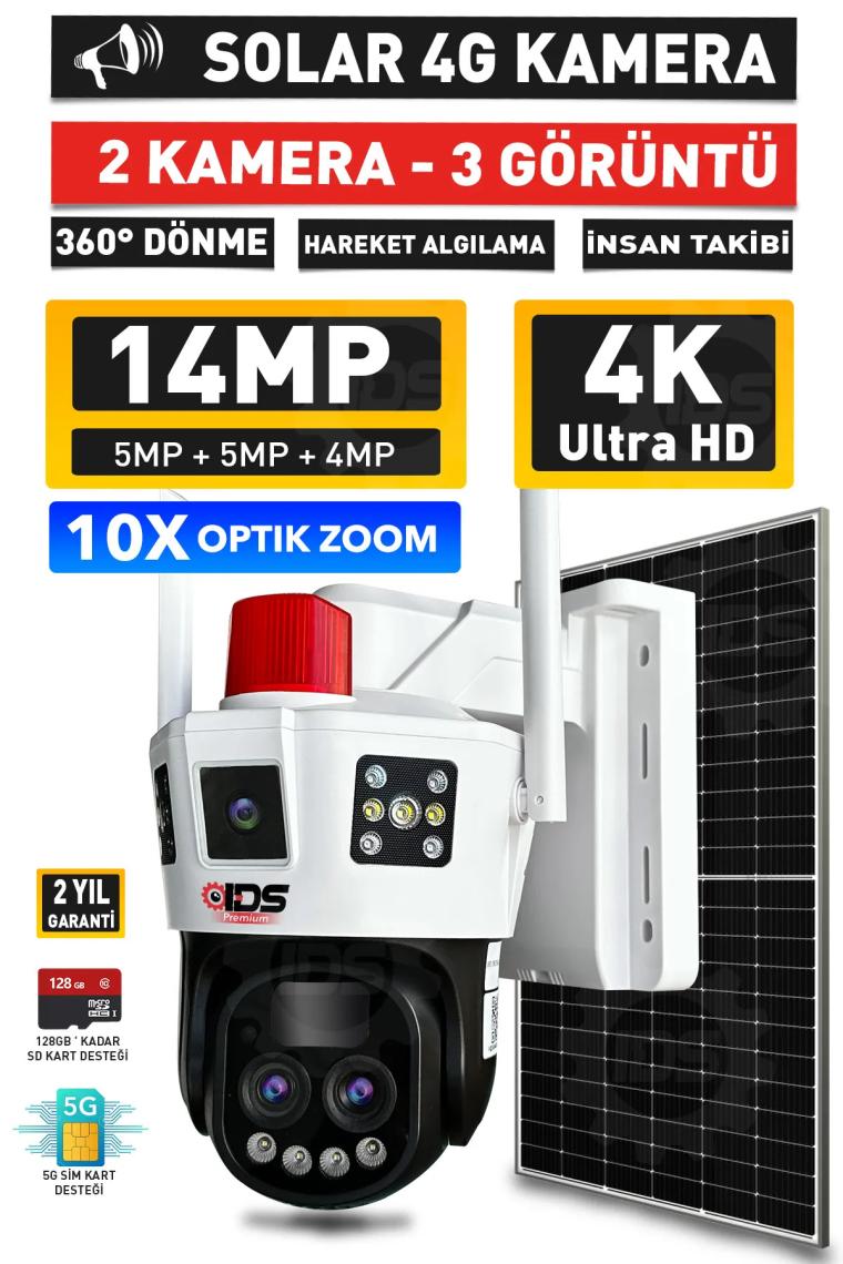 Ids -14MP - Gece Görüşlü - 10X Zoom - Solar Kamera - Güneş Ejerjili Kamera - 360 - Güvenlik Kamerası