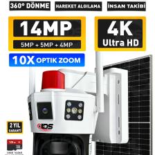 Ids -14MP - Gece Görüşlü - 10X Zoom - Solar Kamera - Güneş Ejerjili Kamera - 360 - Güvenlik Kamerası