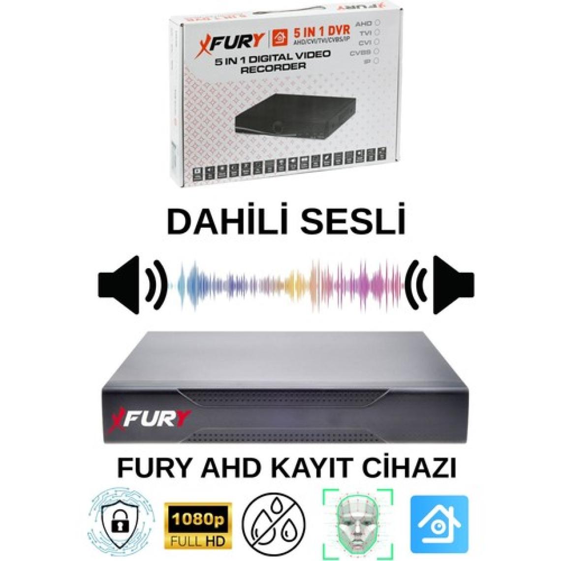 Fury 4 Lü Sesli Gece Renkli Görüş Güvenlik Kamerası Su Geçirmez Güvenlik Kamerası Seti 250GB