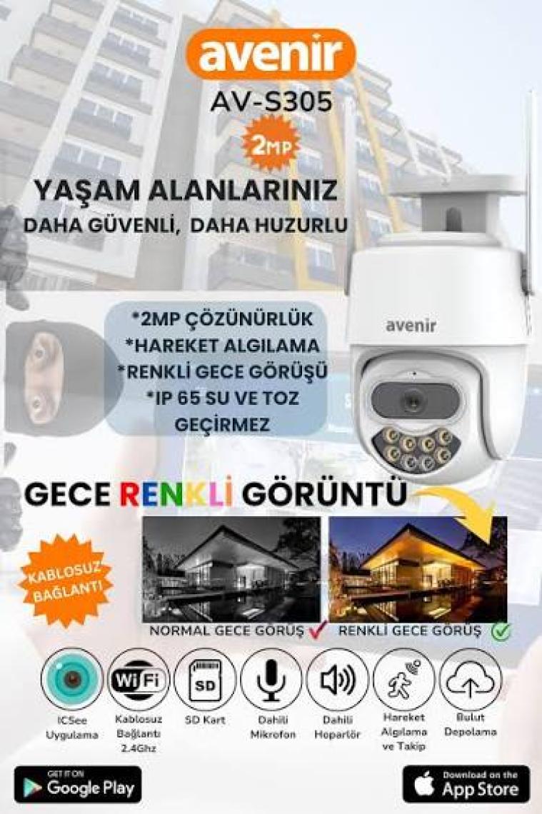 Avenir AV-S305 Gece Görüşlü Ptz 360° Hareketli Wifi Akıllı Kamera