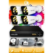 Elitcam 4 Kameralı Kare 4 Dış Kamera Set 500 GB HDD Full HD Renkli Gece Görüşlü Güvenlik Kamerası Sistemi