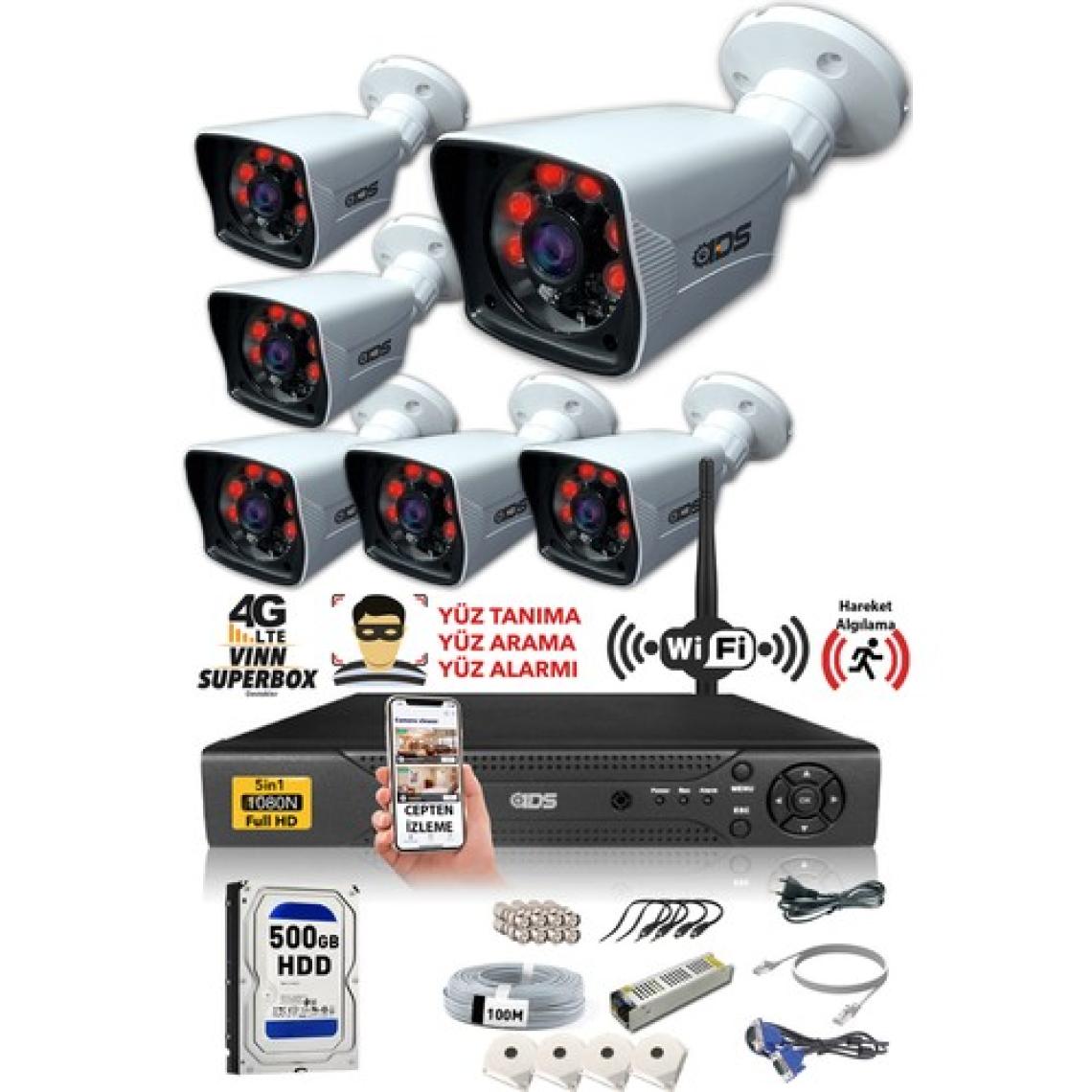 Ids - 6 Kameralı 5 Mp Sony Lensli 1080P Full HD Güvenlik Kamerası Sistemi - Cepten İzle - 500 Dış