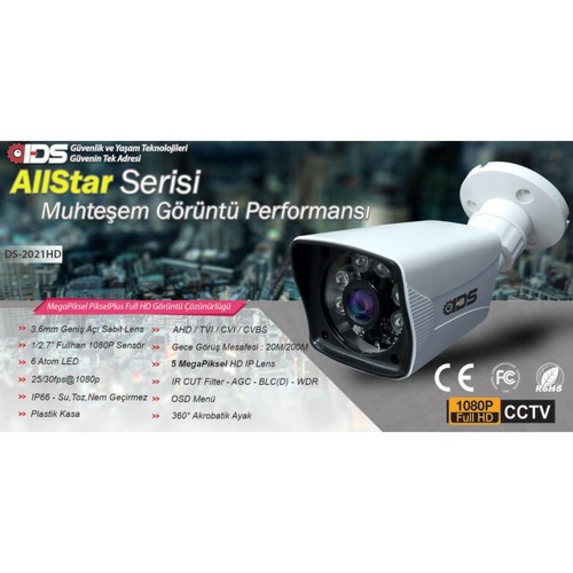 Ids - 6 Kameralı 5 Mp Sony Lensli 1080P Full HD Güvenlik Kamerası Sistemi - Cepten İzle - 500 Dış