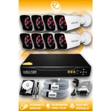 Elitcam 8 Kameralı Kare 8 Dış Kamera Set 500 GB HDD Full HD Gece Görüşlü Güvenlik Kamerası Sistemi