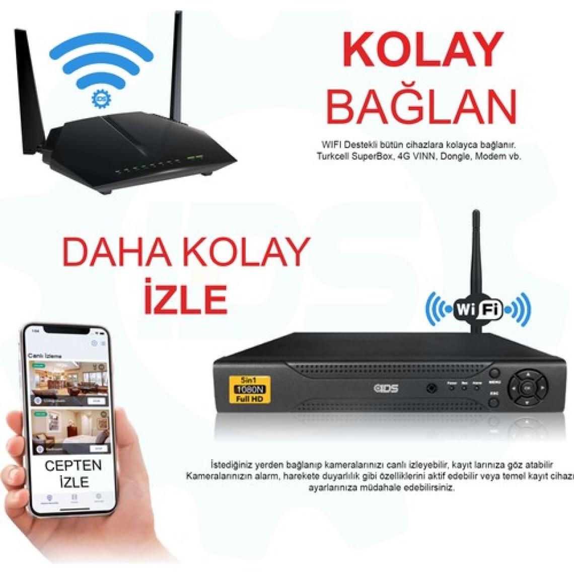 IDS 8 Kameralı Set - 5 Mp Sony Lensli Full HD Gece Görüşlü Güvenlik Kamerası Sistemi 320 Dış