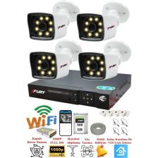 Fury 4 Kameralı 5mp Lens 1080P 2mp Color Görüntü 8 Warm LED Gece Görüş Fullhd Güvenlik Kamera 5525W 500GB