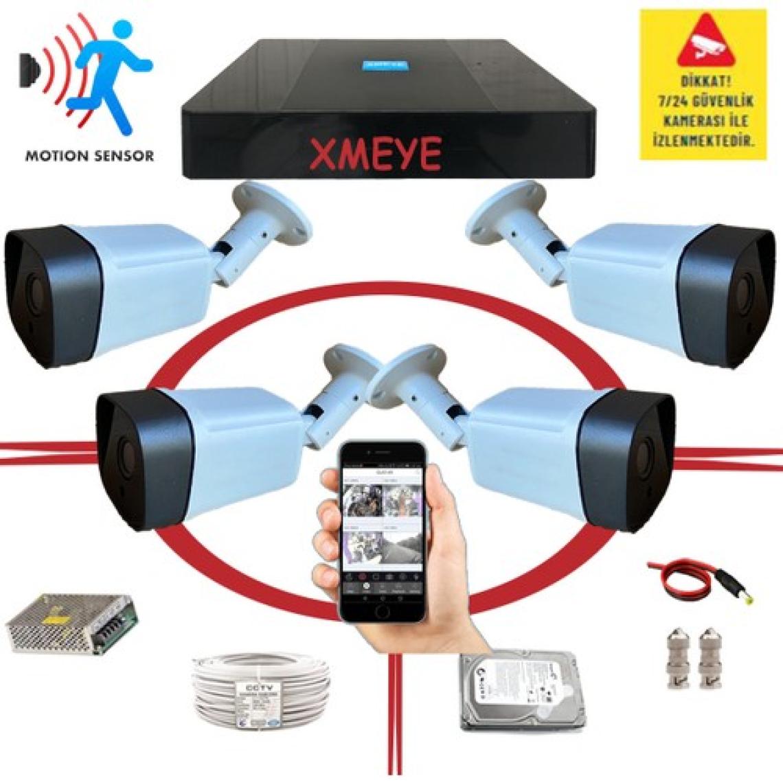 Bises 4'lü Hareket Algılayan 5 MP Sony Lens 1080P 36 IR LED Metal Kasa Güvenlik Kamerası Seti_ BS 236