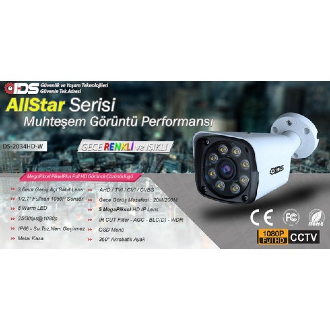 IDS - 6 Kameralı 5mp Sony Lensli 1080P Fullhd Gece Renkli Kamera Seti - Su Geçirmez - Cepten İzle