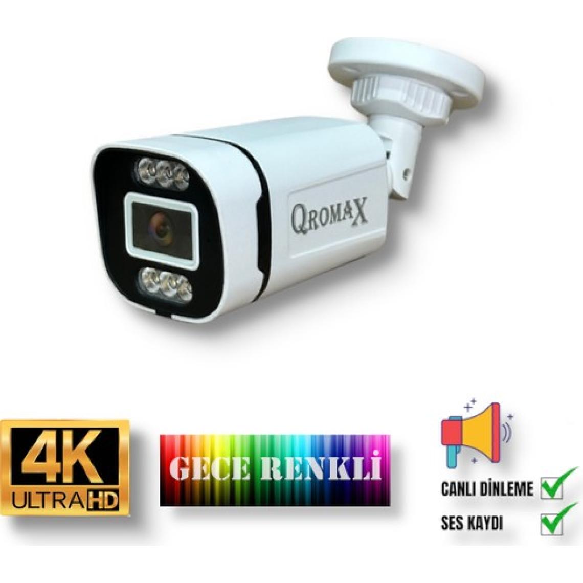 Qromax 2 Kameralı IP Set - Yapay Zeka Özellikli Gece Renkli Gösteren Sesli 6 Warm Ledli 4K FULLHD IP Güvenlik Kamerası Seti 4386WS
