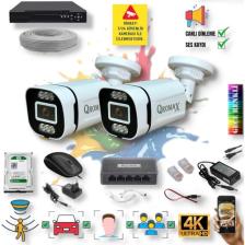 Qromax 2 Kameralı IP Set - Yapay Zeka Özellikli Gece Renkli Gösteren Sesli 6 Warm Ledli 4K FULLHD IP Güvenlik Kamerası Seti 4386WS