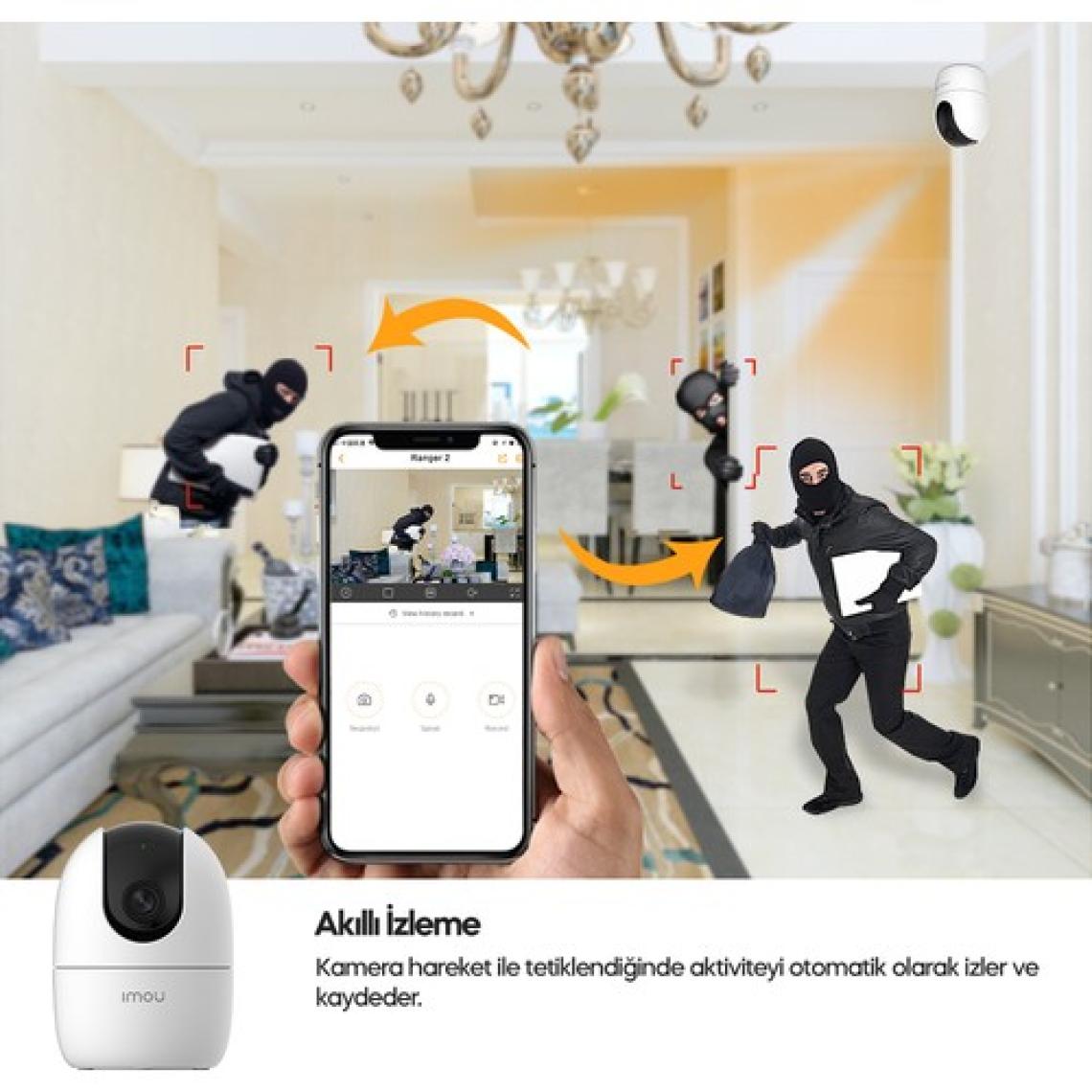 IMOU Ranger 2 İç Ortam Akıllı WiFi PT Kamera/2 MP-Gece Görüşü-360° Hareket-İnsan Algılama-İki Yönlü Konuşma-SD Kart Desteği-ONVIF-Bulut(IPC-A22EP)