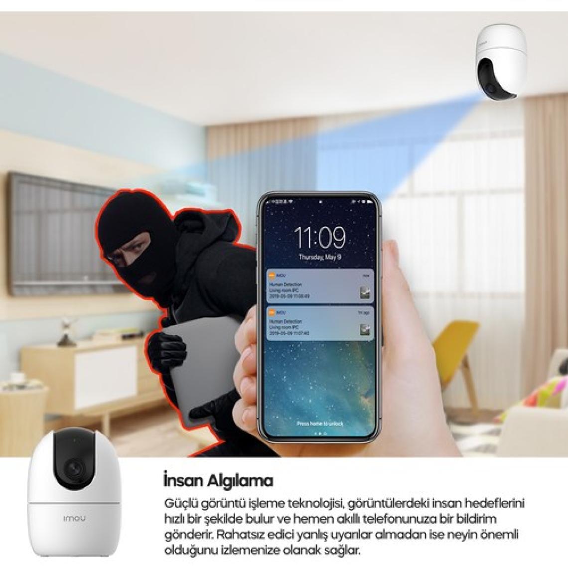 IMOU Ranger 2 İç Ortam Akıllı WiFi PT Kamera/2 MP-Gece Görüşü-360° Hareket-İnsan Algılama-İki Yönlü Konuşma-SD Kart Desteği-ONVIF-Bulut(IPC-A22EP)
