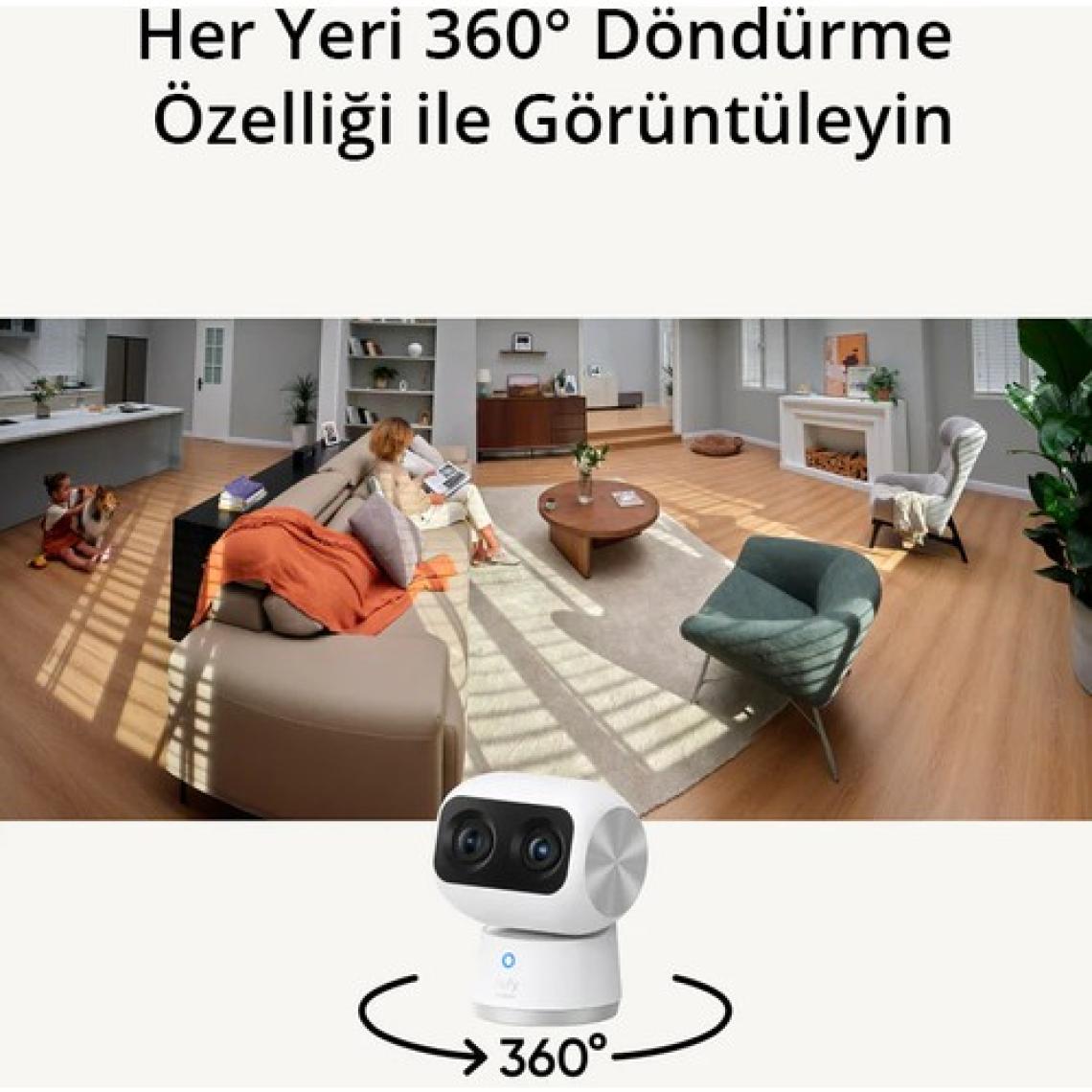 Anker Eufy Security Çift Lensli 4K UHD 360 Derece Dönebilen Kızılötesi Gece Görüşlü Akıllı IP Kamera S350 - 8x Zoom - 360° PTZ - Wi-Fi 6 - Yapay Zekalı Kamera (Anker Türkiye Garantili)