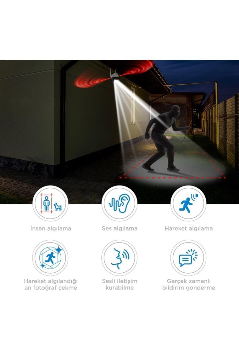 Gece Görüşlü Led Işıklı 360° Dönebilen Alarmlı Ip Dış Ortam Kamerası - App Ile Kontrol