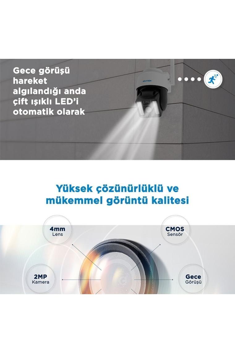 Gece Görüşlü Led Işıklı 360° Dönebilen Alarmlı Ip Dış Ortam Kamerası - App Ile Kontrol
