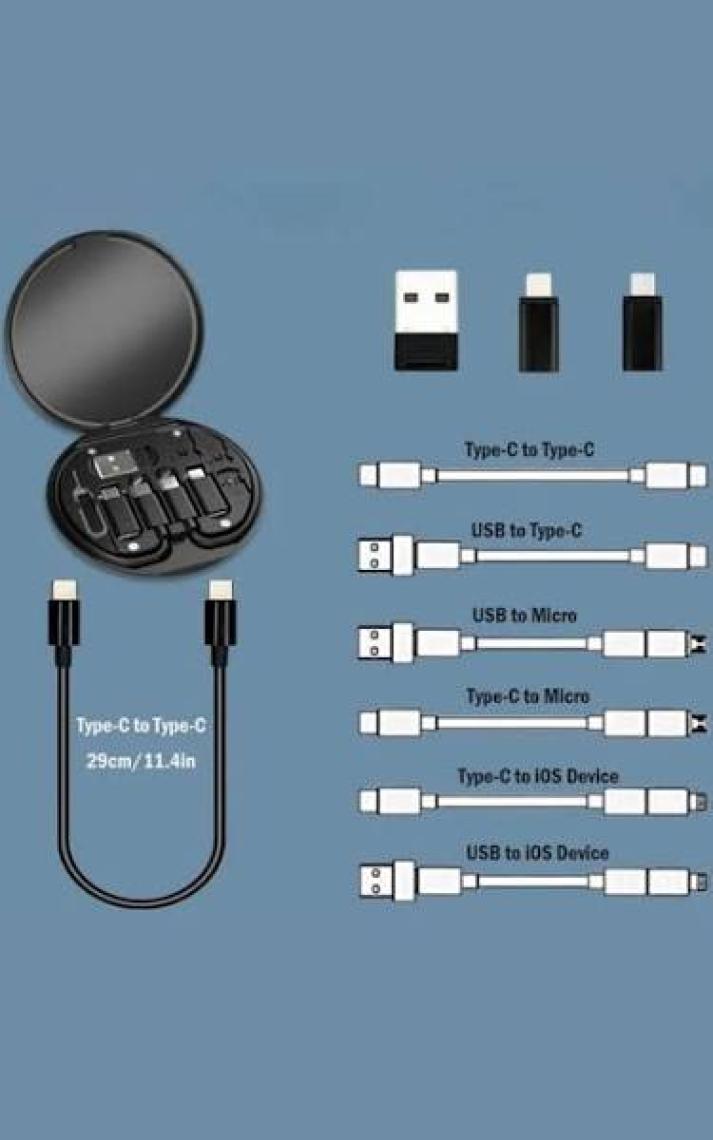 Buffer Buffer® 60W Destekli Kablo Kutusu Seyahat Kablo Seti 5'i 1 Arada USB Type-C Şarj Kablosu Seti
