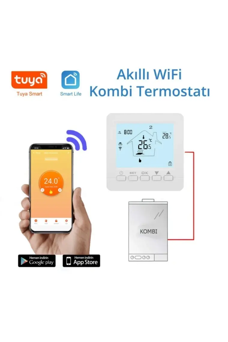 Alpsmart As880K Wifi Akıllı Uzaktan Kombi Kontrol Ünitesi (Kablolu) Tuya Uyumlu