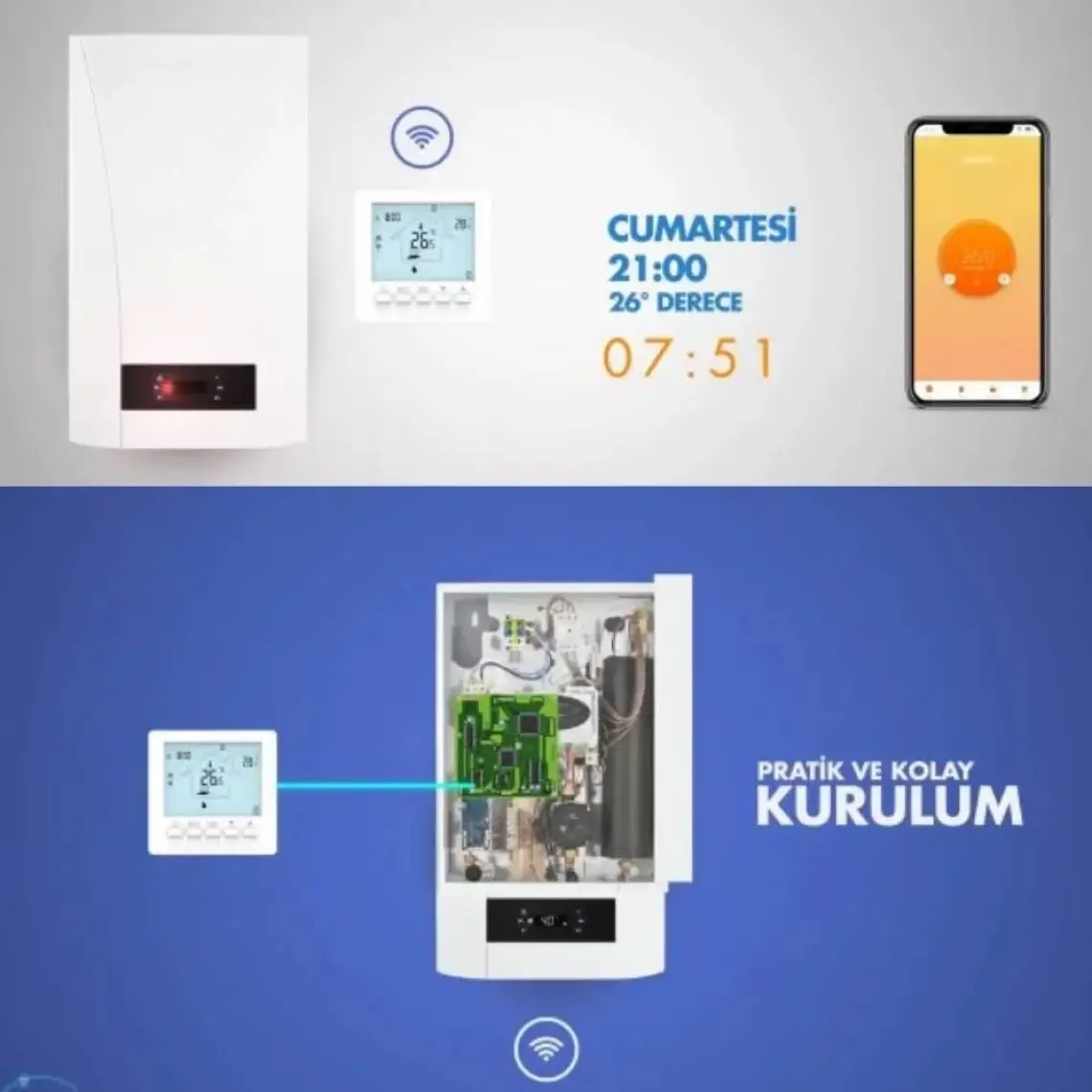 Alpsmart As880K Wifi Akıllı Uzaktan Kombi Kontrol Ünitesi (Kablolu) Tuya Uyumlu