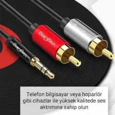 VegGieg 3.5 mm Aux To 2 RCA Ses Kablosu 1.5 mt