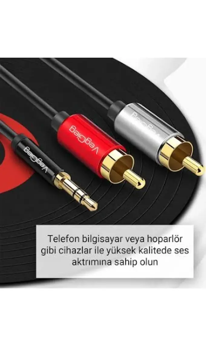 VegGieg 3.5 mm Aux To 2 RCA Ses Kablosu 1.5 mt