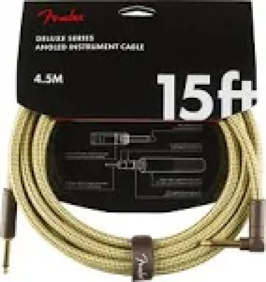 Fender Deluxe Series Instrument Cable Tweed Açılı - 4.5 Metre Enstrüman Kablosu