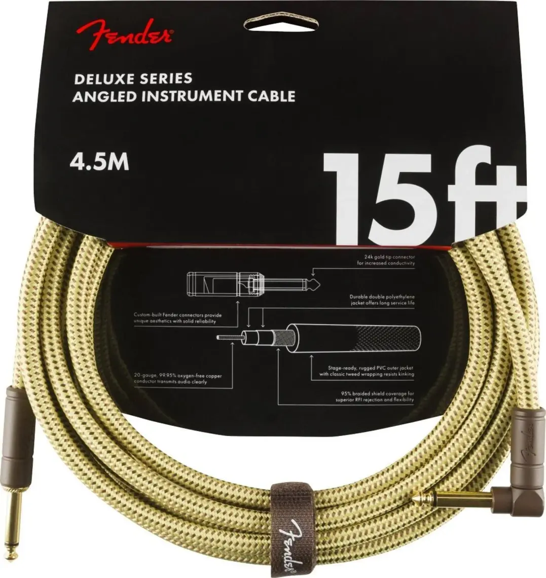 Fender Deluxe Series Instrument Cable Tweed Açılı - 4.5 Metre Enstrüman Kablosu
